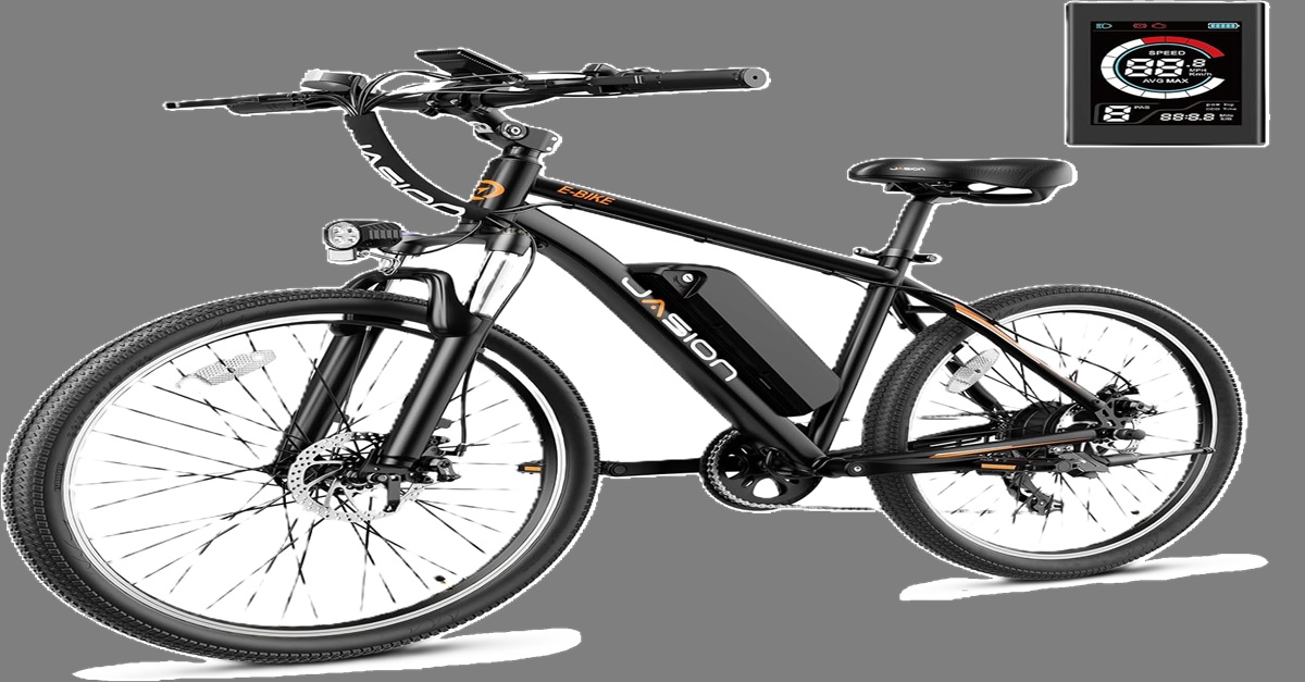 Jasion EB5 Electric Bike for Adults with 26-inch tires, 500W peak brushless motor, and removable battery
