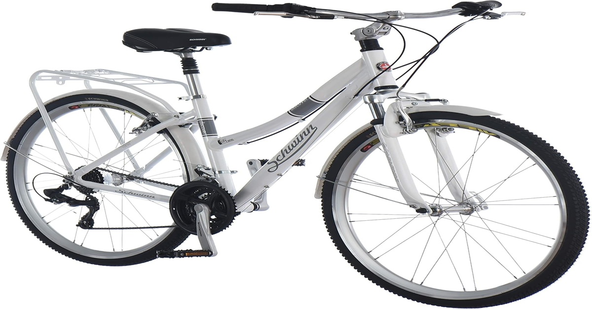 Schwinn Discover hybrid bike with 21-speed shifters and front suspension fork