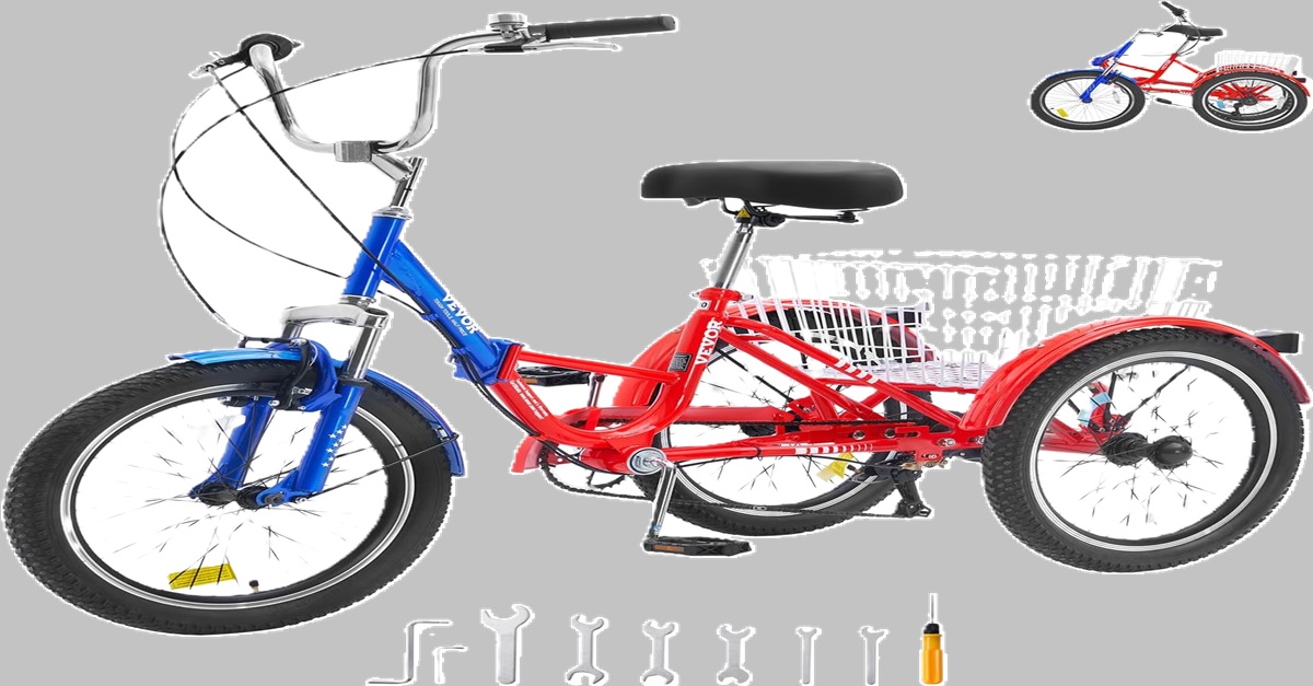 VEVOR Folding Adult Tricycle with 7-Speed Gears and Large Rear Basket